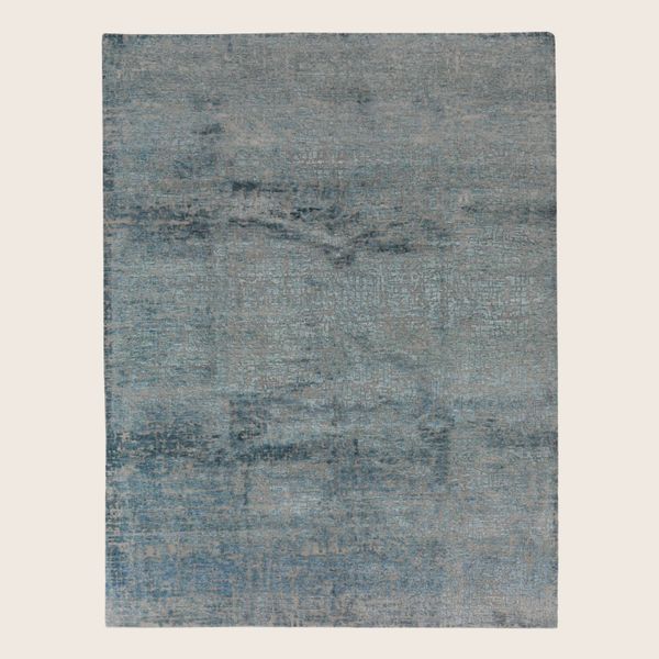 Denim Textured Indo Ikat Wool Art Silk Blend Rug - 8'1" x 10'1"