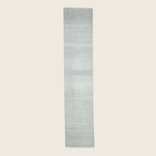 Light Blue Transitional Indo Savannah Wool Art Silk Blend Runner - 2'6" x 12'1"