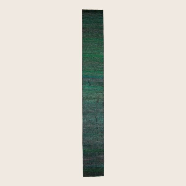 Hunter Green Transitional Indo Savannah Wool Art Silk Blend Runner - 2'6" x 19'1