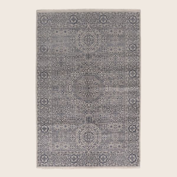 Grey Traditional Indo Ikat Wool Art Silk Blend Rug - 6'1" x 9'2"