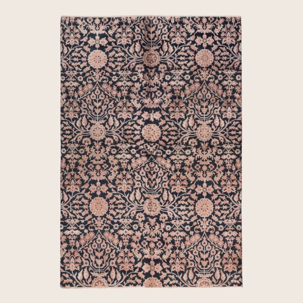 Light Pink Transitional Indo Ikat Wool Art Silk Blend Rug - 6' x 8'1