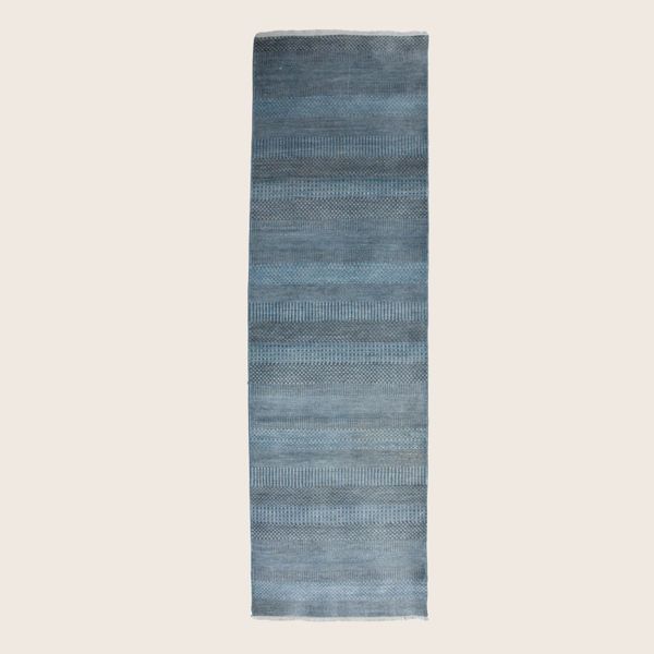 Dark Blue Transitional Indo Savannah Wool Art Silk Blend Runner - 2'6" x 8'4"