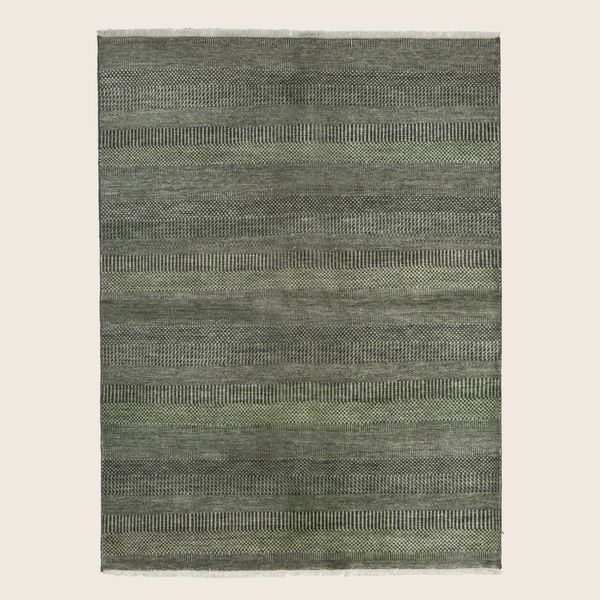 Olive Transitional Indo Savannah Wool Art Silk Blend Rug - 6' x 7'1
