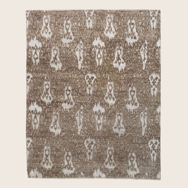 Brown Transitional Indo Ikat Wool Art Silk Blend Rug - 7'1 x 9'1