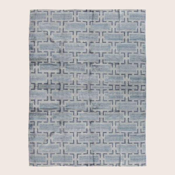 Blue Transitional Indo Modern Wool Art Silk Blend Rug - 8' x 10'3"