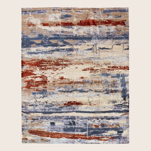 Multicolored Contemporary Indo Ikat Wool Art Silk Blend Rug - 8'2" x 10'