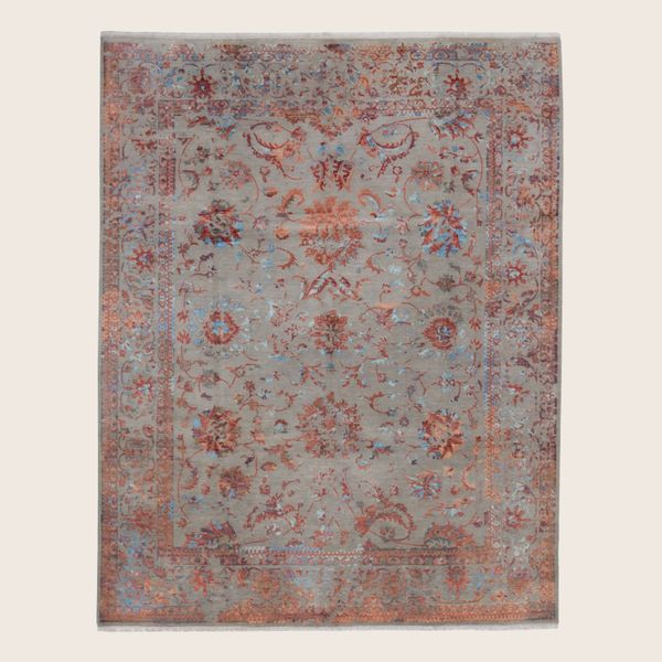 Multicolored Traditional Indo Ikat Wool Art Silk Blend Rug - 8'1" x 9'1