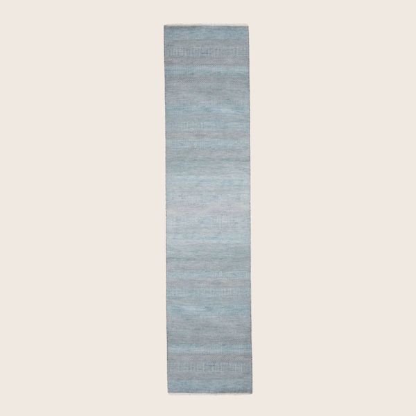 Light Blue Transitional Indo Savannah Wool Art Silk Blend Runner - 2'7" x 12'3"