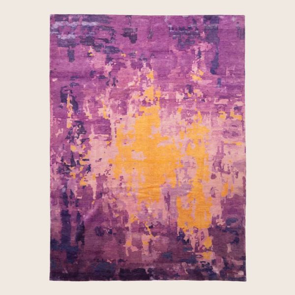 Purple Orange Contemporary Indo Tibetan Wool Rug - 9' x 12'2"