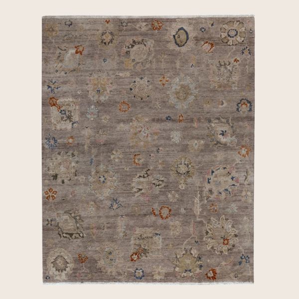 Brown Grey Traditional Indo Ikat Wool Rug - 8'2" x 10'1"