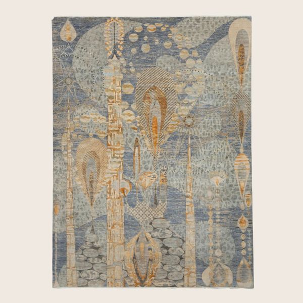 Blue Transitional Indo Ikat Wool Art Silk Blend Rug - 9' x 12'