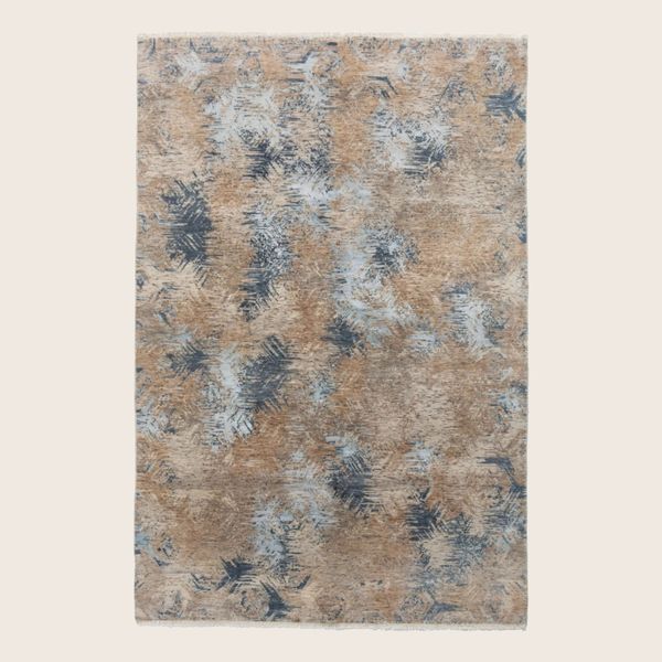 Brown Blue Contemporay Indo Ikat Wool Art Silk Blend Rug - 6'1" x 9'1"
