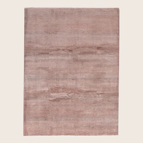 Light Pink Transitional Indo Savannah Wool Art Silk Blend Rug - 8'1" x 10'3"
