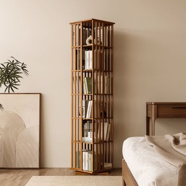 Yowos 6 Tiers Mid Century Narrow Rotating Bookcase /CD Organizer