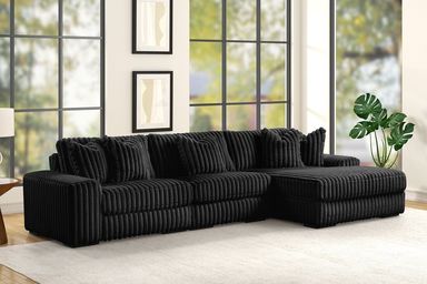Corduroy 3pc Sectional Black