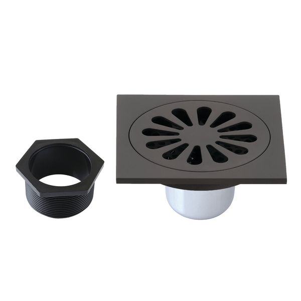 Kingston Watercourse BSF4161ORB 4-Inch Brass Square Grid Shower Drain with Hair Strainer, Oil Rubbed Bronze