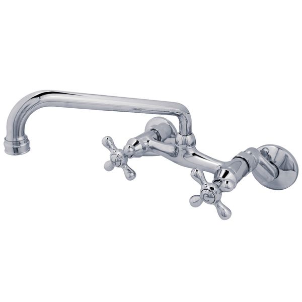 Kingston Heirloom KS200M Two-Handle 2-Hole Wall Mount Bridge Kitchen Faucet, Polished Chrome