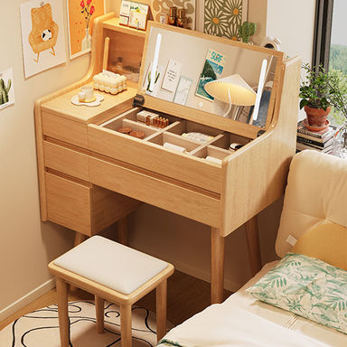 Beore Solid Timber Bedroom Vanity with Storage and Foldable Mirror/Bedroom Dressing Table Set