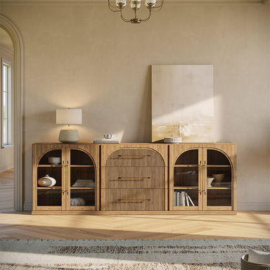 Jagger 3-Piece Modular Sideboard Buffet Set, 2 Glass Door Cabinets and 1 Drawer Cabinet