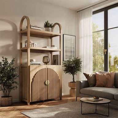 3 Tier Book Shelf 72" Tall Arched Bookcase With Storage