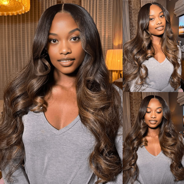 Geeta Full 300% Density Dark Brown With Highlights Loose Body Wave Wig Glueless Wigs Human Hair Pre Plucked Brand Day Flash Sale