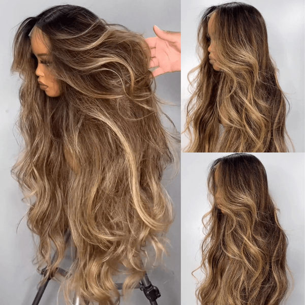 Highlight Blonde Color 13×4 / 4×4 Lace Long Wavy Human Hair Wigs Ombre Blonde Balayage Lace Front Wigs Flash Sale