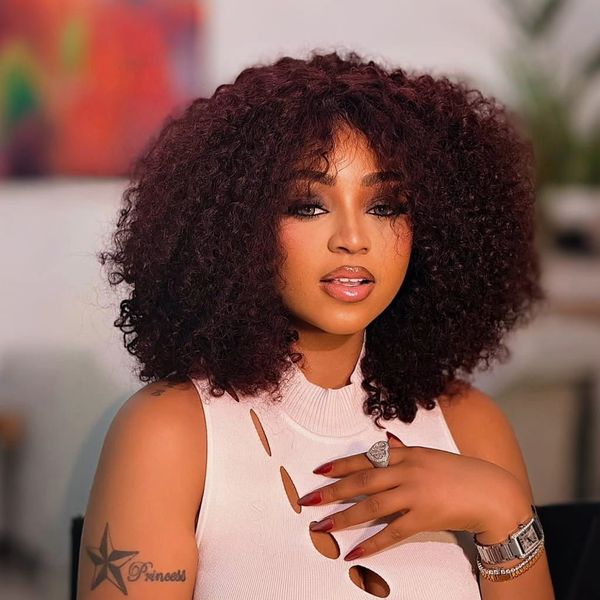 Geeta Hair Glueless Wig Deep Plum Curly Human Hair 13x4 Lace Frontal Short Bob Wig Pre Plucked Natural Hairline Brand Day Flash Sale