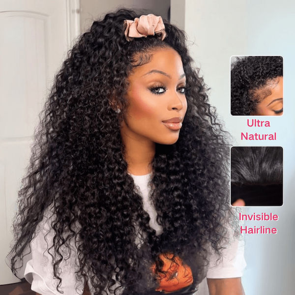 Water Wave Half Wig Invisi Drawstring Glueless Put On and Go Human Hair Wig Brand Day Flash Sale