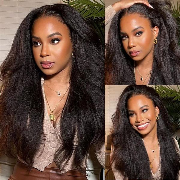 Kinky Straight Pre Cut Transaparent Lace Human Hair Wigs With Breathable Wear & Go Pre Plucked Hairline Cap Air Wig Flash Sale