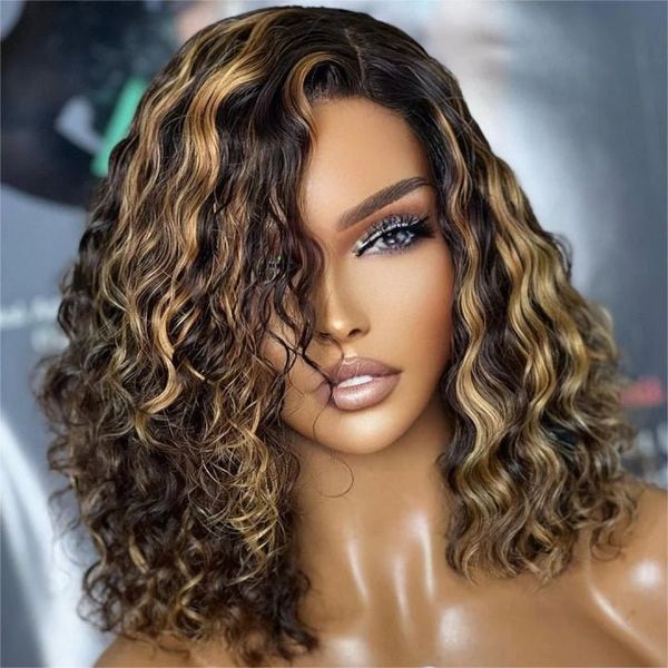 Highlight Honey Blonde Deep Curly 13x4 Lace Front Bob Wig Glueless 4x4 Lace Human Hair Wig Flash Sale