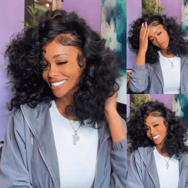 Loose Wave 4x4/13x4 Lace Front 180% Density Shoulder Length Wavy Human Hair Bob Wigs Flash Sale