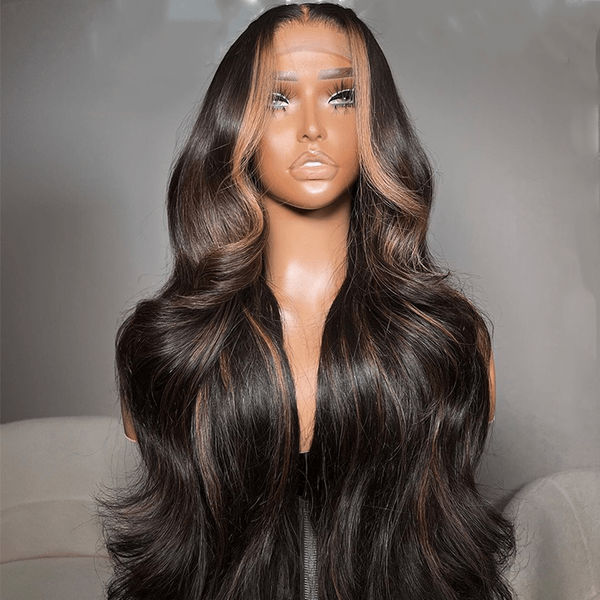 Money Piece Brown Body Wave Lace Front Wigs Glueless Skunk Stripe Color Human Hair Wigs Flash Sale