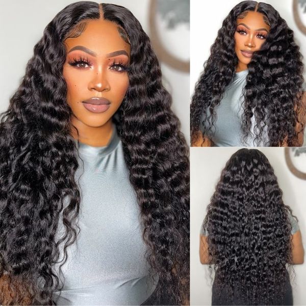 Glueless Deep Wave Pre Cut HD Transaparent Lace Human Hair Wigs Flash Sale
