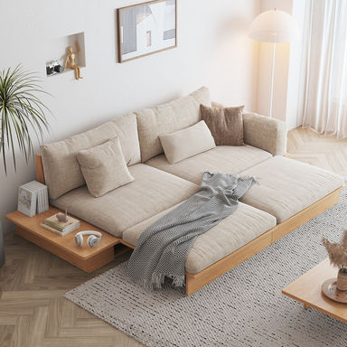 JASIWAY Modern Solid Wood Upholstered Cotton Linen Sofa Beige Folding sofa bed