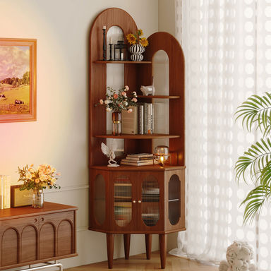 JASIWAY Retro Solid Wood Corner Shelf Space-Saving Bookcase for Small Living Spaces