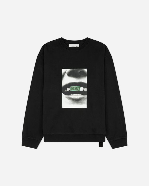 Men's Smile Print Print Loose Fit Crewneck Sweatshirt Black