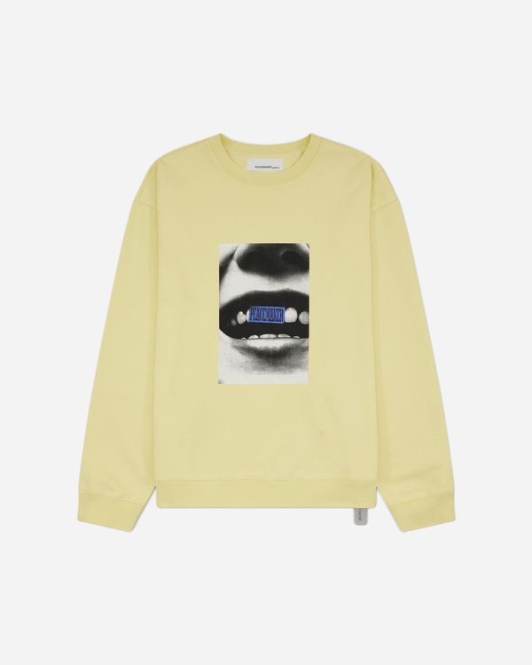 Men's Smile Print Print Loose Fit Crewneck Sweatshirt Light Yellow