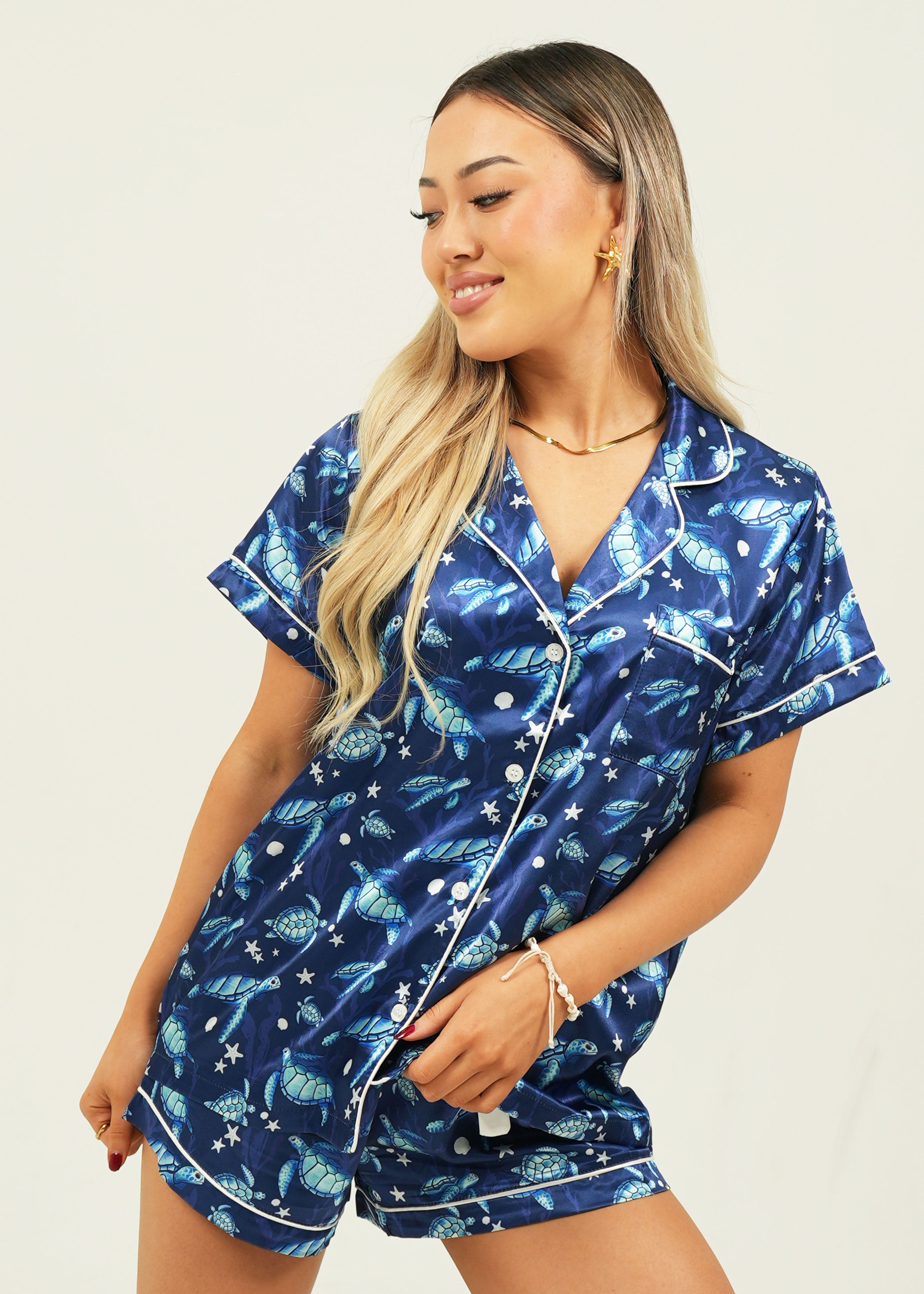 Navy Satin Short Pyjama Set for Women - Luxurious Comfortable Sleepwear