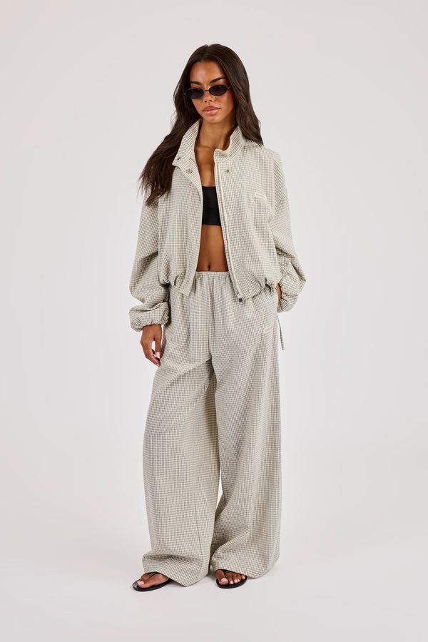 Check Twill Funnel Neck Jacket & Wide Leg Trouser - Off White