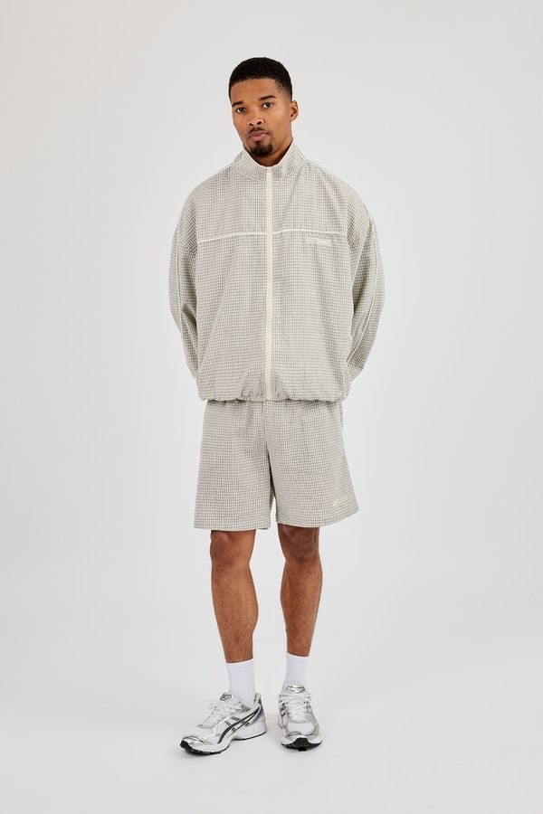 Check Funnel Neck Track Jacket & Short With Piping - Off White