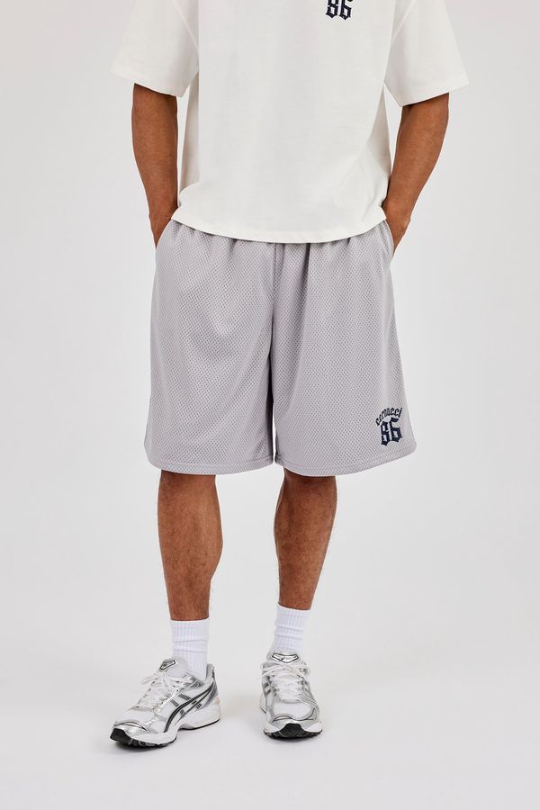 Mesh Printed Basketball Short - Grey