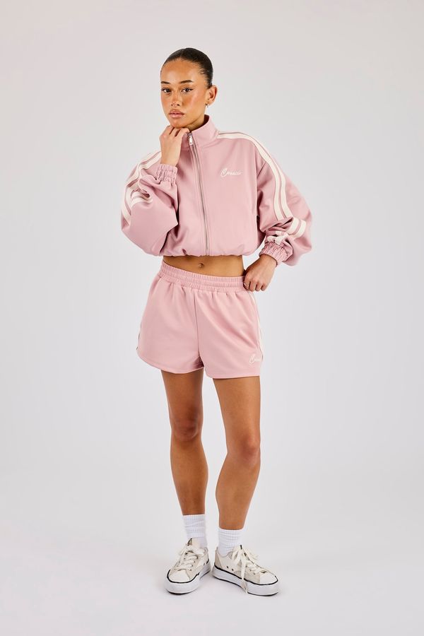 Taping Cropped Funnel Neck Zip Through & Short - Dusty Pink