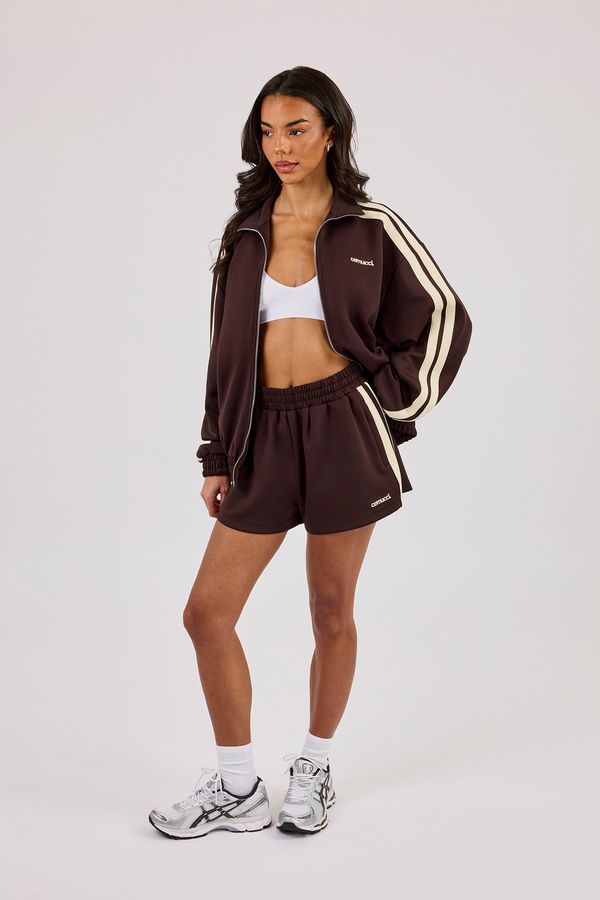 Logo Embroidered Funnel Neck Zip Through Track Jacket & Short  Chocolate