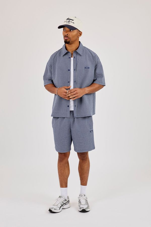 Short Sleeve Boxy Check Shirt & Relaxed Short - Navy