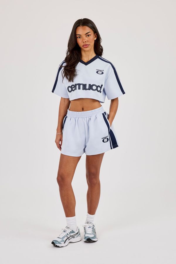Cropped Short Sleeve Football Top & Short  Baby Blue