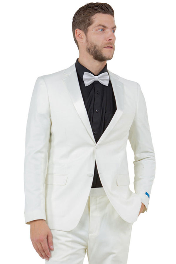 Men's Slim Fit Two Button Notch Lapel Wedding Tuxedo in Ivory