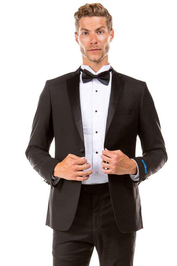 Men's Slim Fit Two Button Notch Lapel Wedding Tuxedo in Black