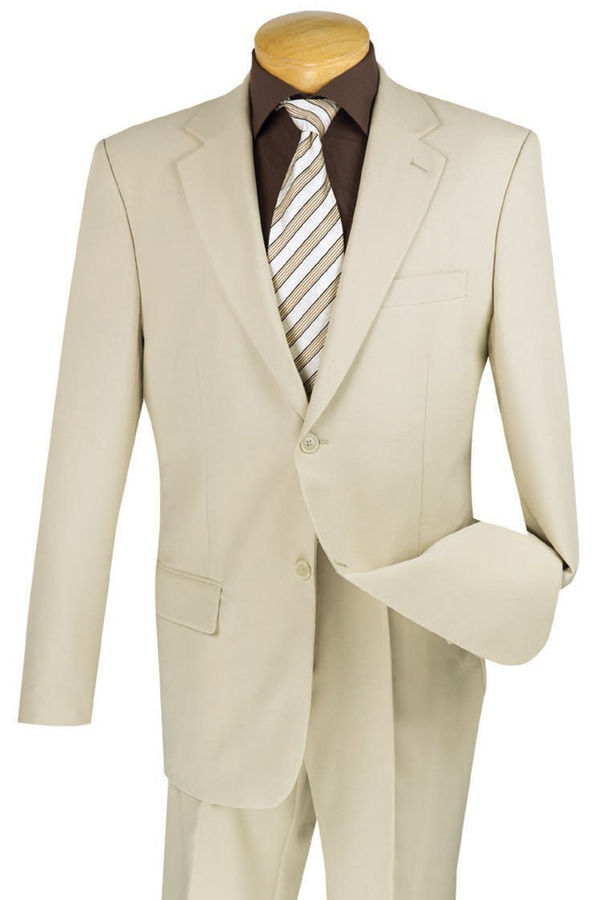 Mens 2 Button Classic Poplin Suit in Beige | CLOSE OUT 44L