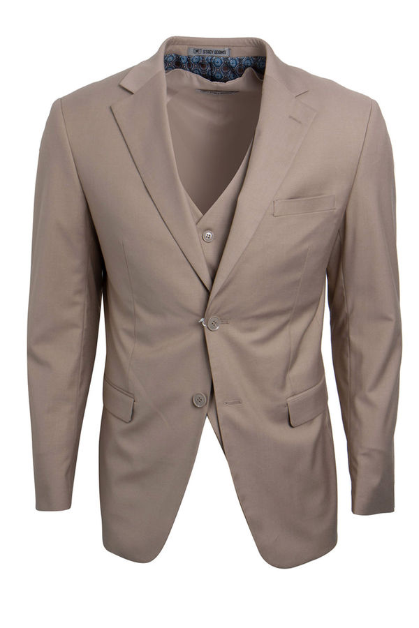 Men's Vested Two Button Notch Lapel Stacy Adams Suit in Tan | CLOSE OUT 44R
