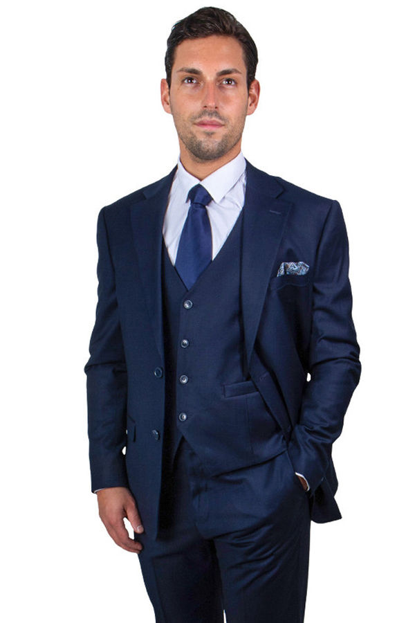 Men's Two Button Vested Stacy Adams Basic Suit in Navy Blue | CLOSE OUT 40R